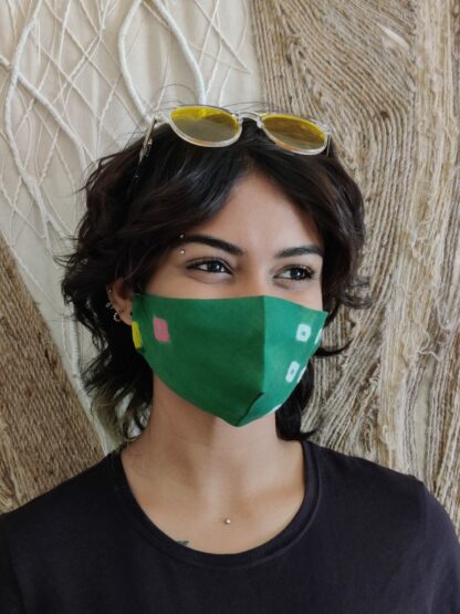 Stay Safe Green Bandhani Mask